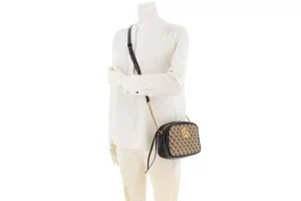 Gucci Black Marmont Bag Beige GG Canvas Shoulder Black Tan